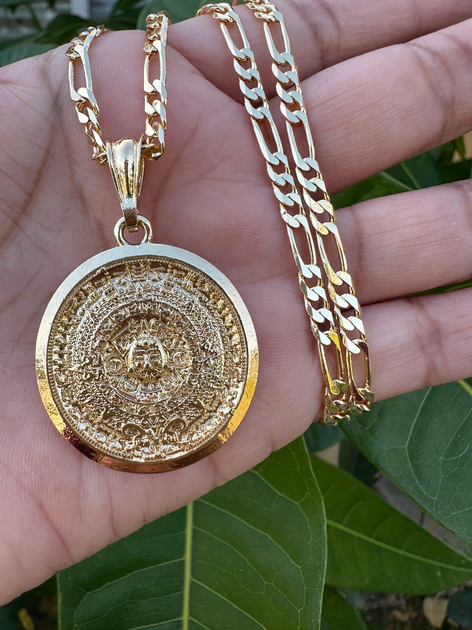 Wear a Piece of History: Yellow Gold Aztec Bezel Mayan Sun Calendar Pendant